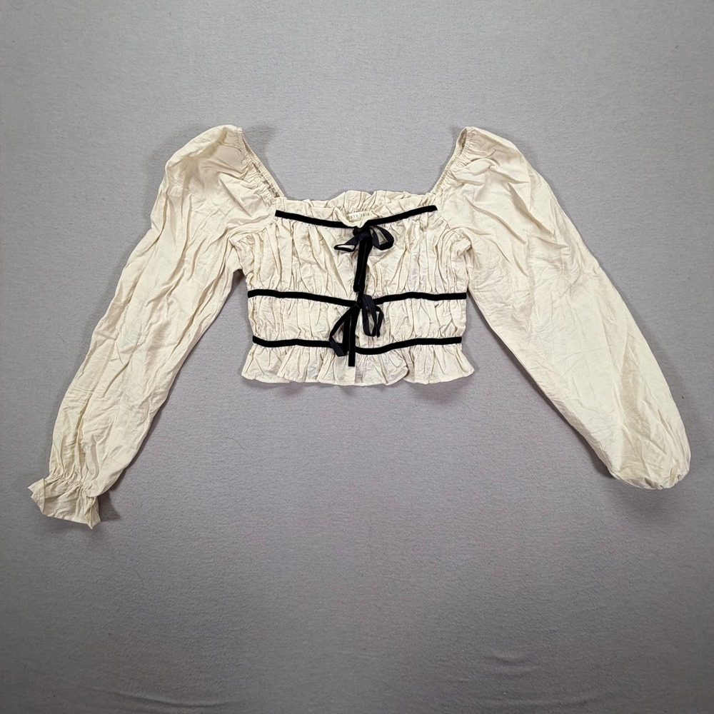 Thirty Thirty LA Crop Top Women Small Good Cream Velvet Ribbon Milkmaid Boho